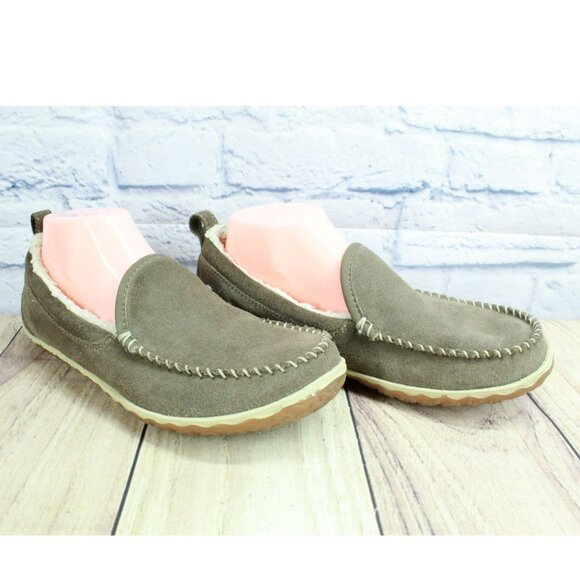 LL Bean Brown Suede Slip On Fleece Lined Mountain Moccasin Slippers Size 9 M - Picture 3 of 9